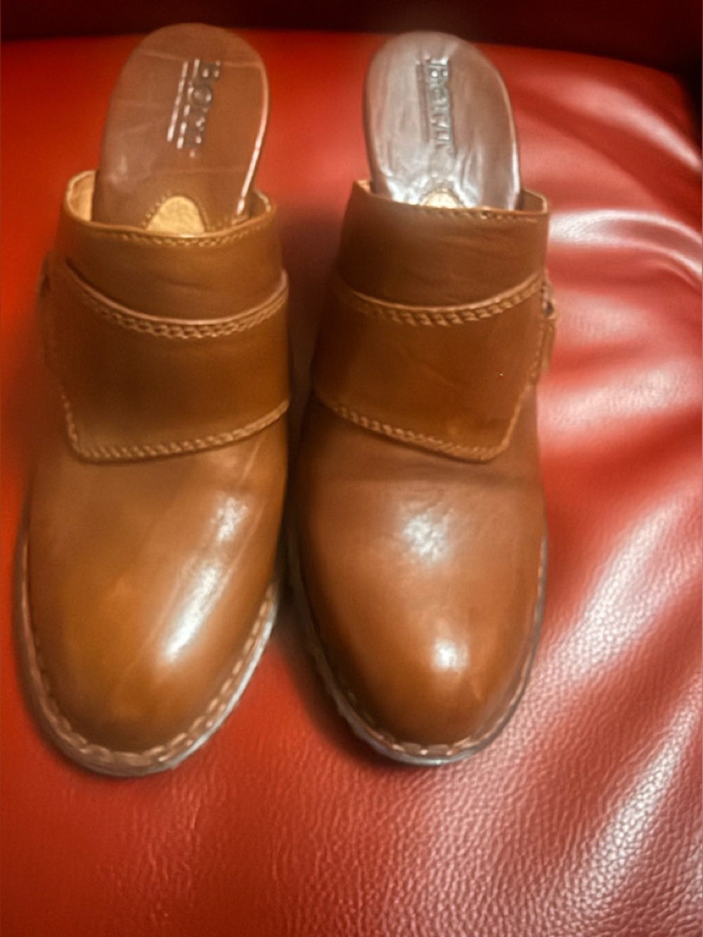 Women's Brown Born Leather Slip-On Mules